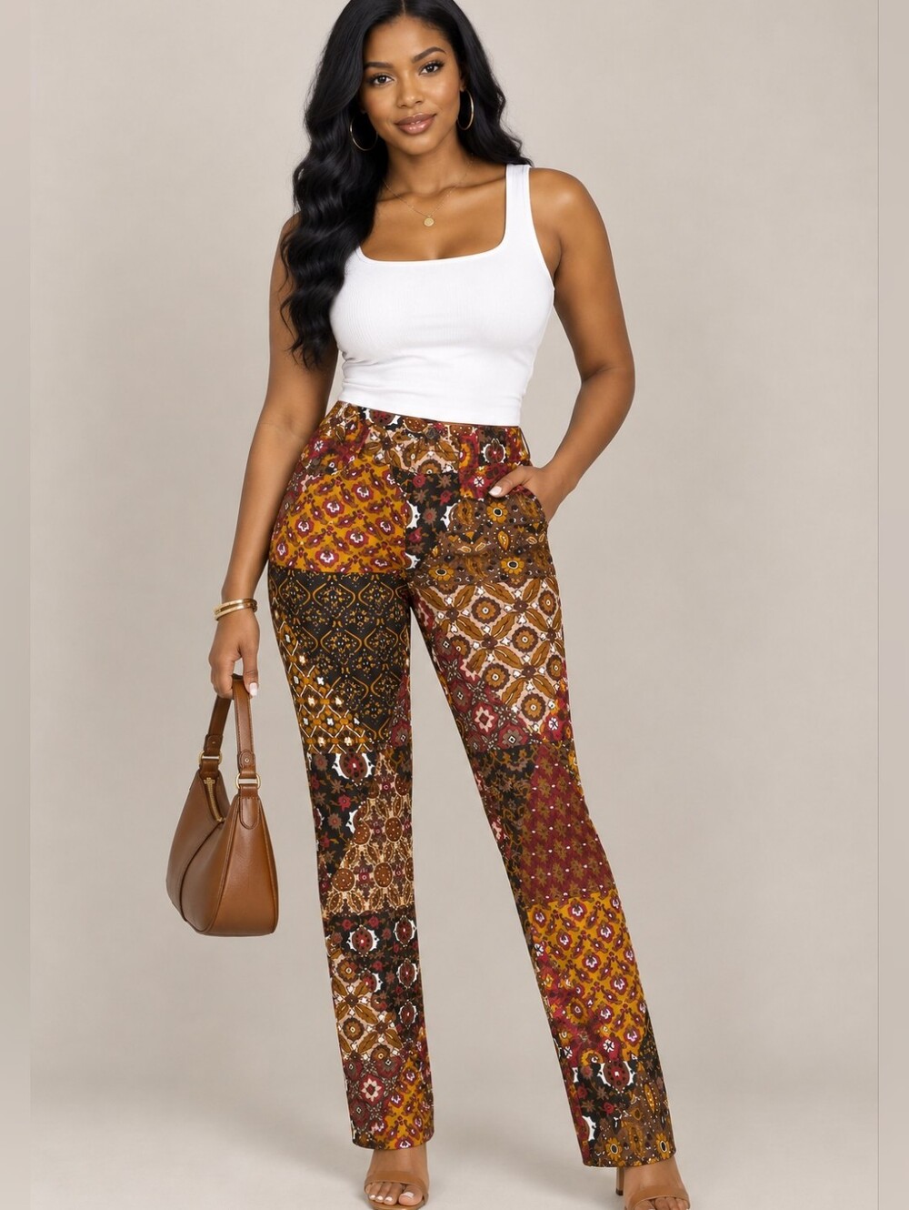 Vintage D&G Paisley Print Patchwork Corduroy Flare Pants Size 28 Made In Italy